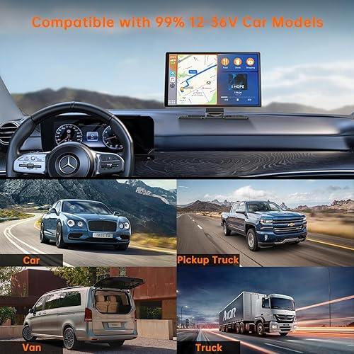 Miniatura 9 de HOTPEAK Apple Carplay inalámbrico y Android Auto con cámara de 2.5 K, pantalla Carplay portátil de 9 pulgadas con cámara de respaldo de 1080p,