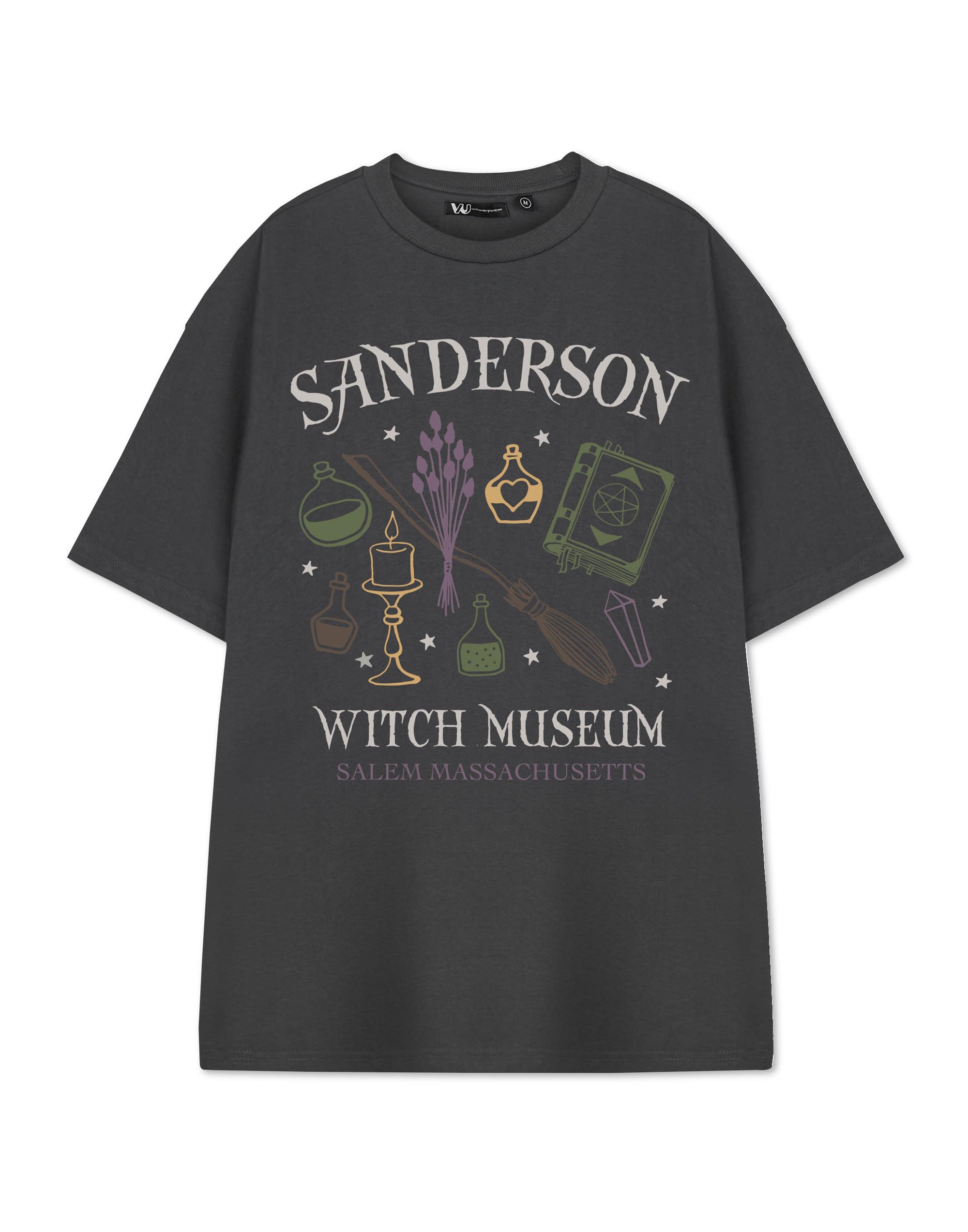 Vanilla Underground Women's Grey Show Me The Merch Sanderson Witch Museum T-Shirt | Short Sleeve Graphic Tee | Halloween Witchy Apparel For Her | Sanderson Sisters Top For