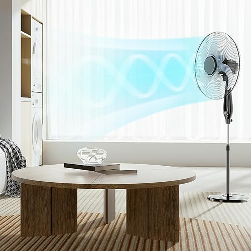 Miniatura 10 de Magshion Ventilador de pedestal silencioso oscilante de 17 pulgadas con control remoto para el dormitorio interior del hogar (negro)