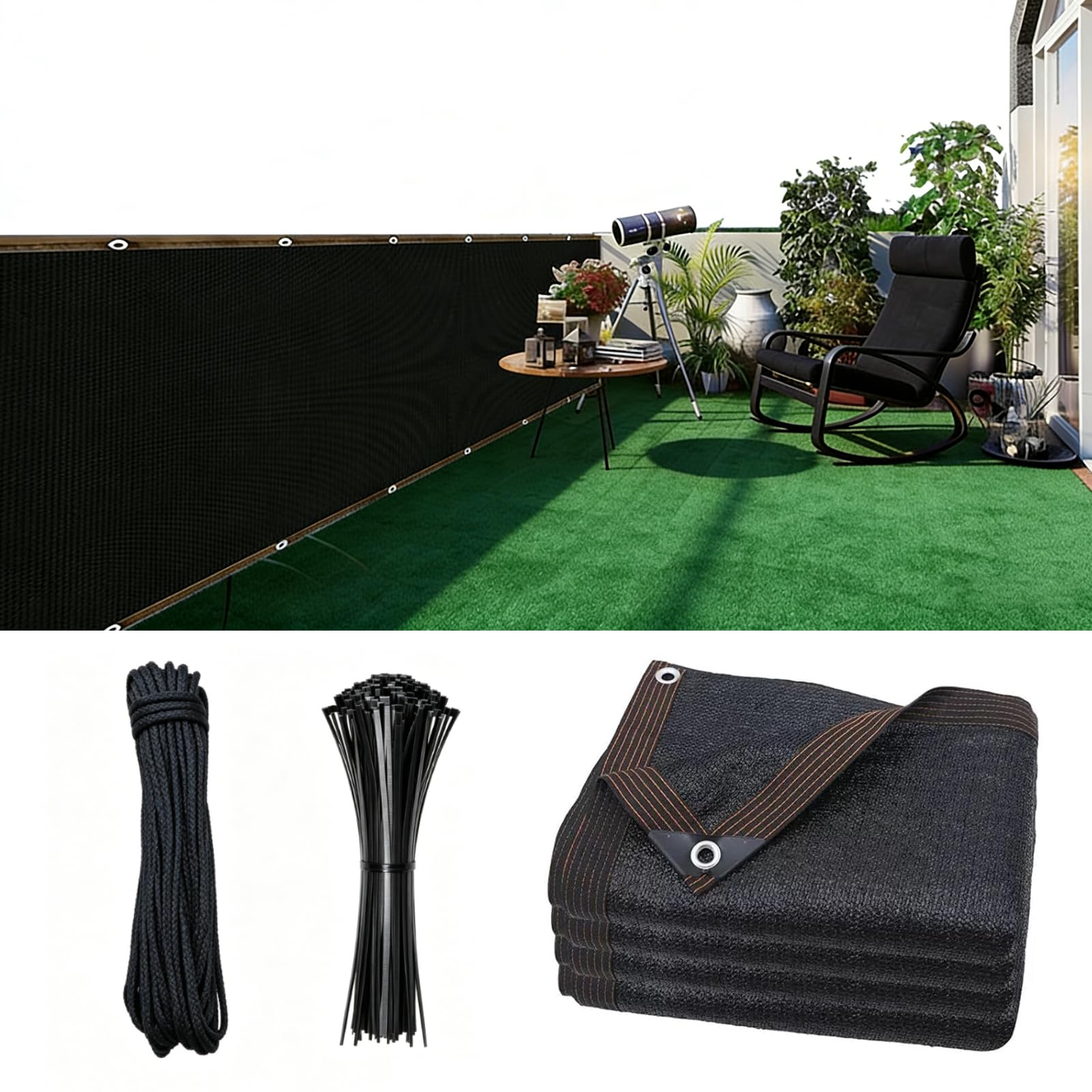 Garden Privacy Netting│90% Blocking Greenhouse Shading Netting│2x 5m Balcony Privacy Screen,UV and Tear-Resistant Willow Fence Screening Net with Ropes and Ties for Outdoor Balcony, Garden, Pool