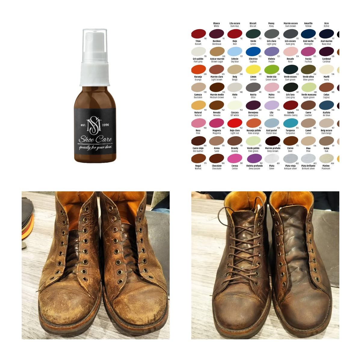 Tintura Spray Grasso per Pelle - 70+ Colori - Facile da Applicare