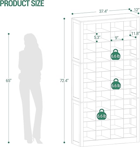 Miniatura 3 de Armario de almacenamiento de zapatos, 48 pares de organizadores de armario independientes, organizador de zapatos de madera de celda ensanchada de