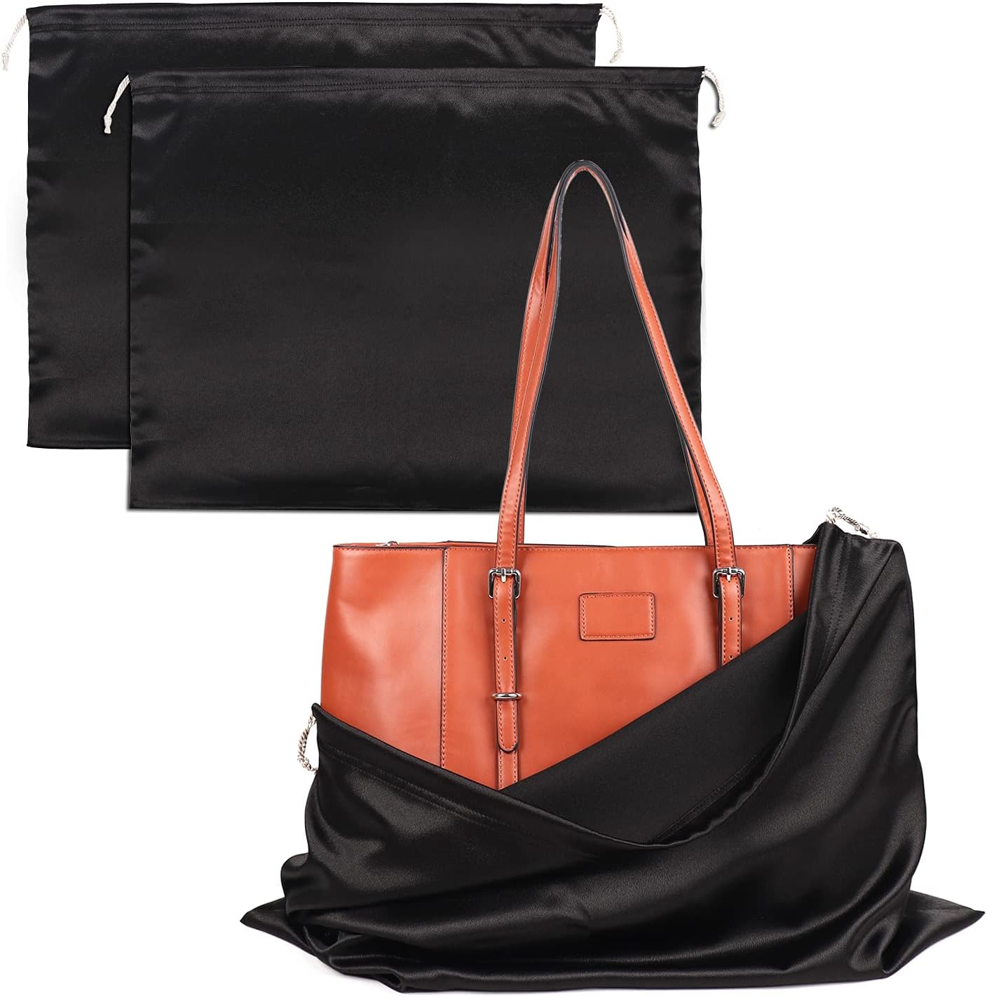 PlasMaller Dust Cover Storage Bags Thick Silk Cloth with Drawstring Pouch For Handbags Purses Pocketbooks Shoes Boots Set of 2, Black (19.6 x 15.7 in)