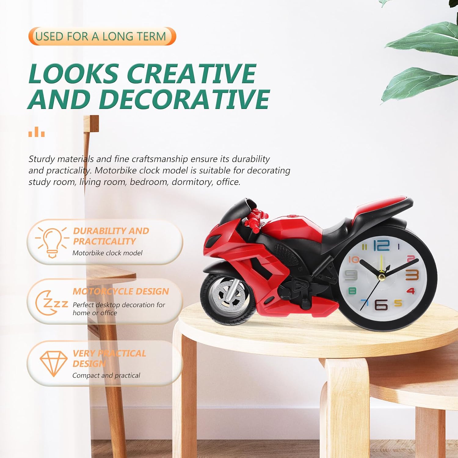 Xmas Motorbike Clock Ornament, Lifelike Red Desktop Model Desk Clock image 3