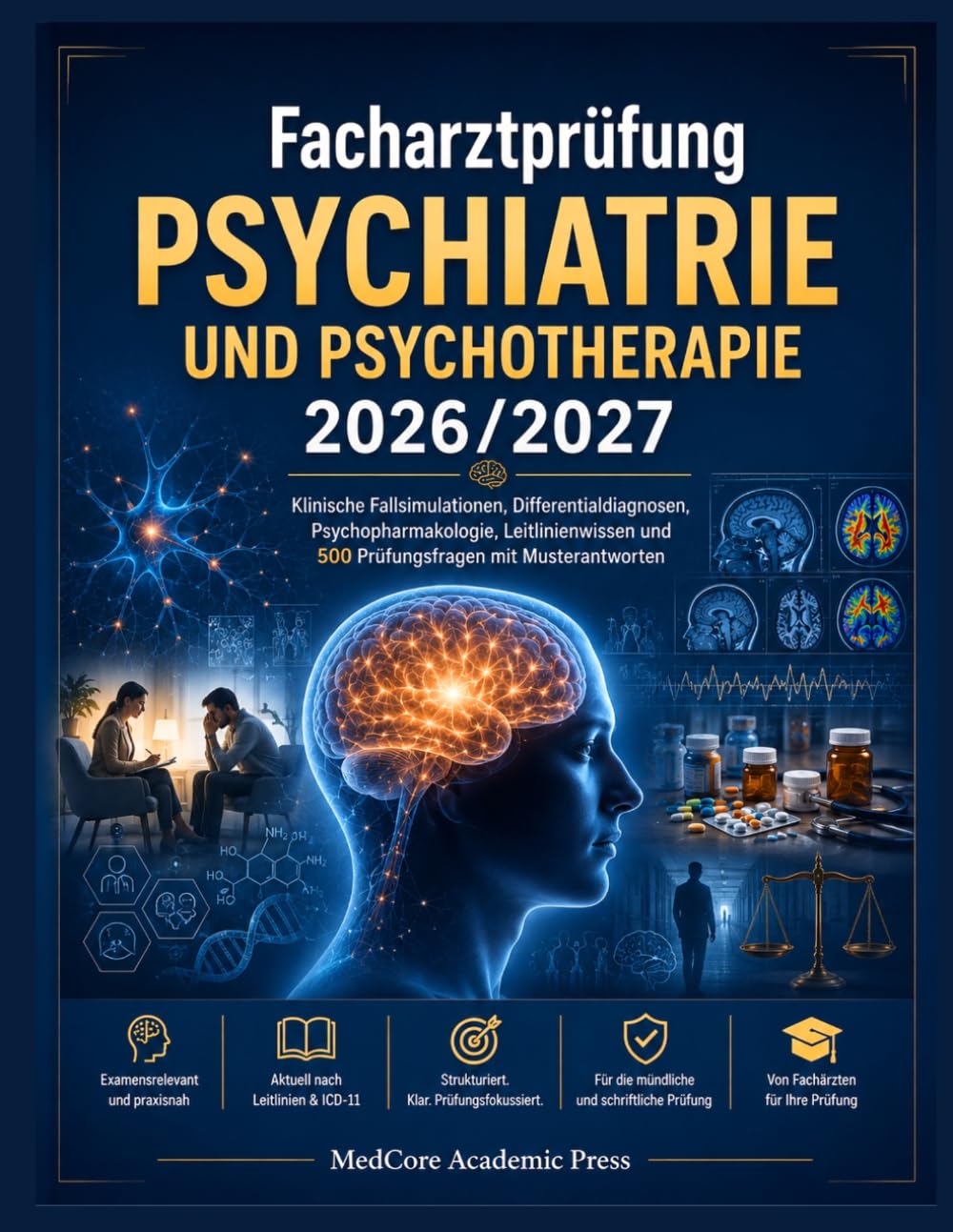 Facharztprüfung Psychiatrie und Psychotherapie 2026/2027: Klinische Fallsimulationen, Differentialdiagnosen, Psychopharmakologie, Leitlinienwissen und 500 Prüfungsfragen mit Musterantworten