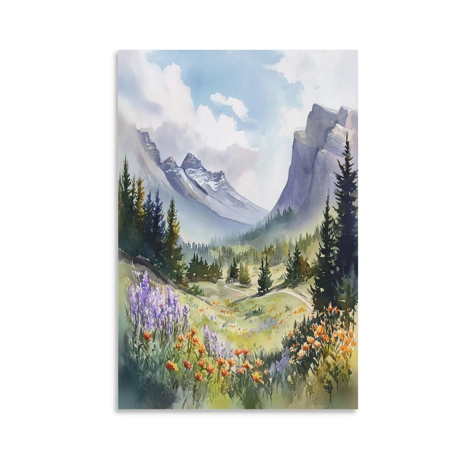XWYMXZ Banff Watercolor Painting Canada Mountain Landscape Posters 20x30inch(50x75cm) Vintage Watercolor Canvas Art