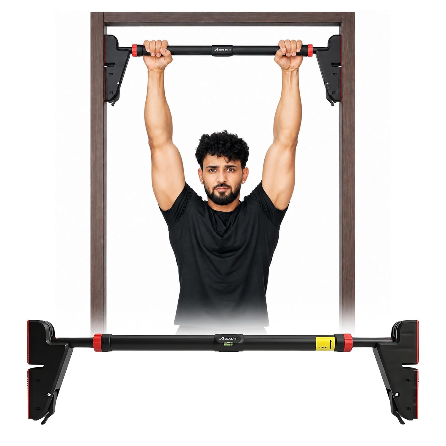 Boldfit Pull Up Bars For Home Workout -Chin Up Bar Gym Accessories for Men Door Way Adjustable Hanging Rod Without Screw, Anti-skid Grip, Strength Training Exercise Bar