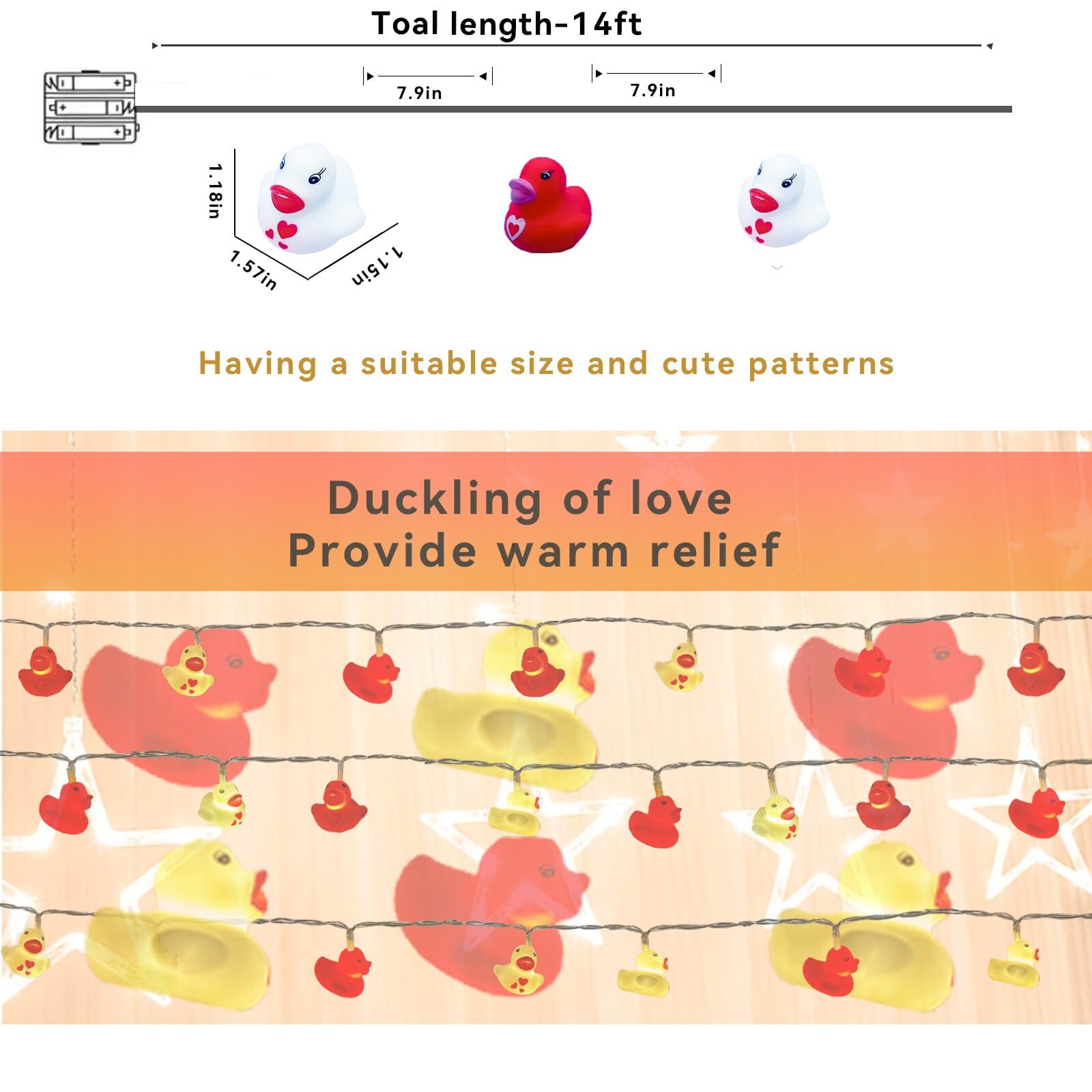 Hoolight 20 LED 14ft Ducks String Lights - 8 Modes Battery Powered Red & White Heart Duck Lights for Valentine's Day,Christmas,Party,Garden, Birthday Decor