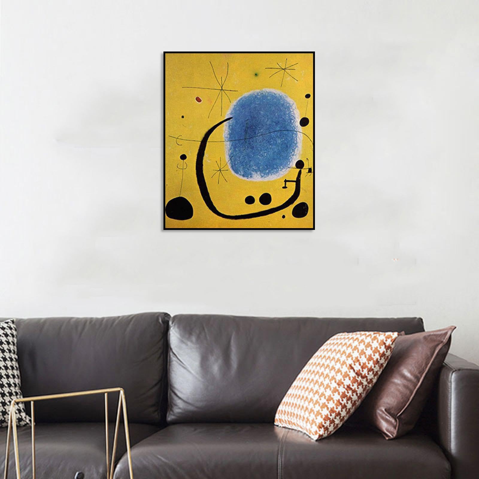Phyrek123 Joan Miro oprawione wydruki złoty lazurowy obraz na płótnie Joan Miro plakat słynne reprodukcje sztuki abstrakcyjnej nowoczesna sztuka ścienna do salonu 20 x 26 cm czarna oprawiona
