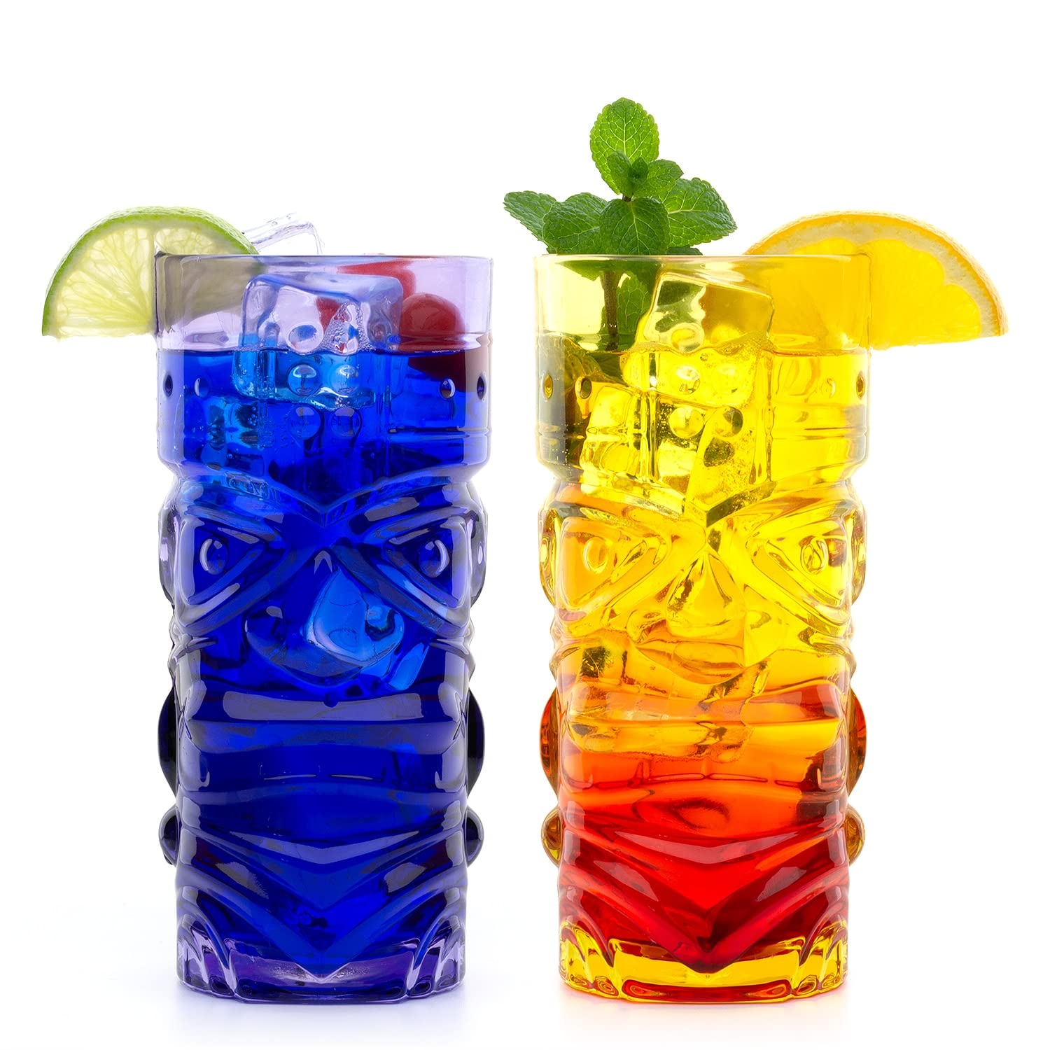 CKB LTD Juego de 4 vasos de cóctel Tiki Bar de colores, vasos altos ideales para fiestas hawaianas a base de ron, cócteles mixtos MAI Tai Long Island o cócteles zombies, 450 ml, juego de 4