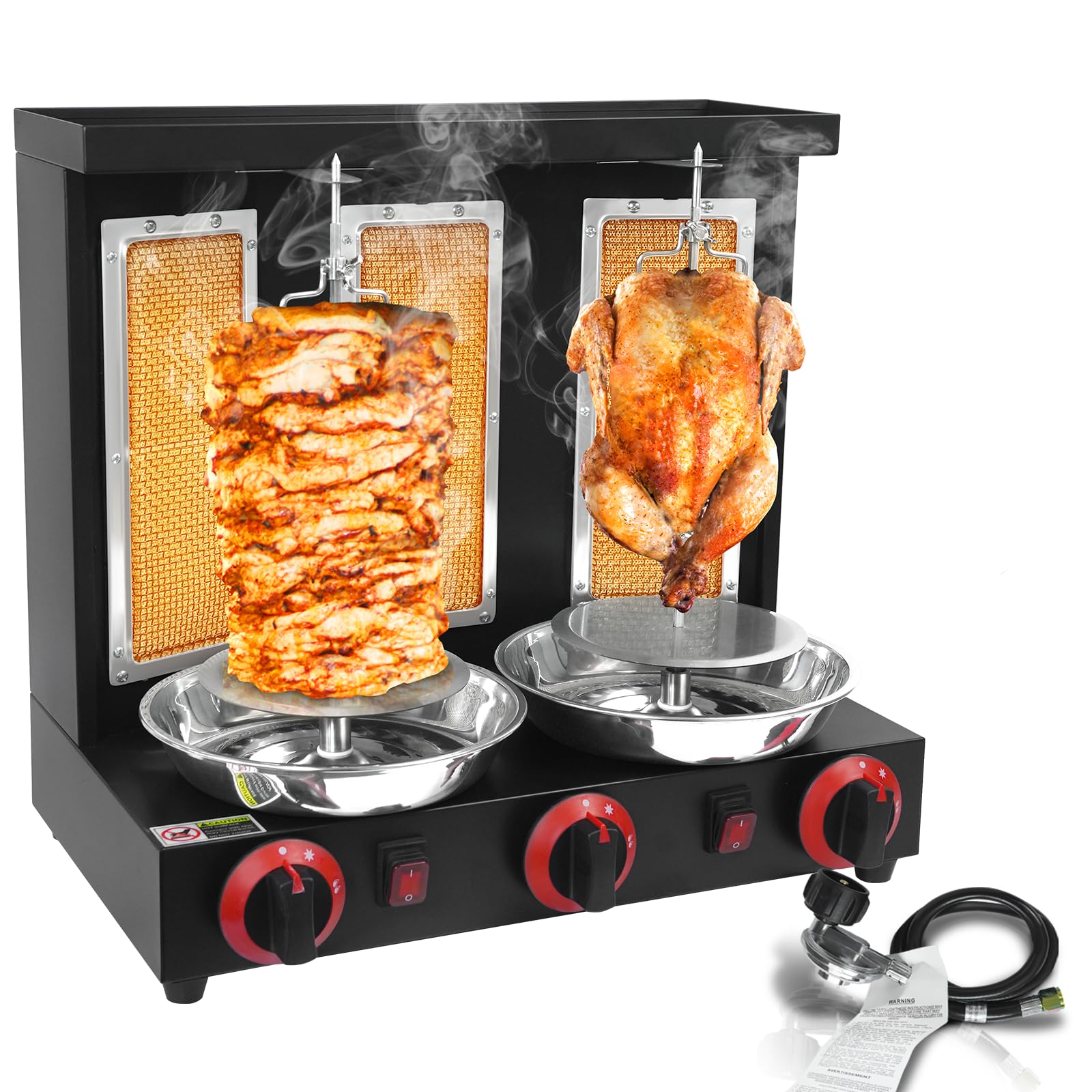 Shawarma Machine Propano Vertical Pollo Asador Asador con 3 Quemadores Giratorios Kebab Grill Gyro Machine