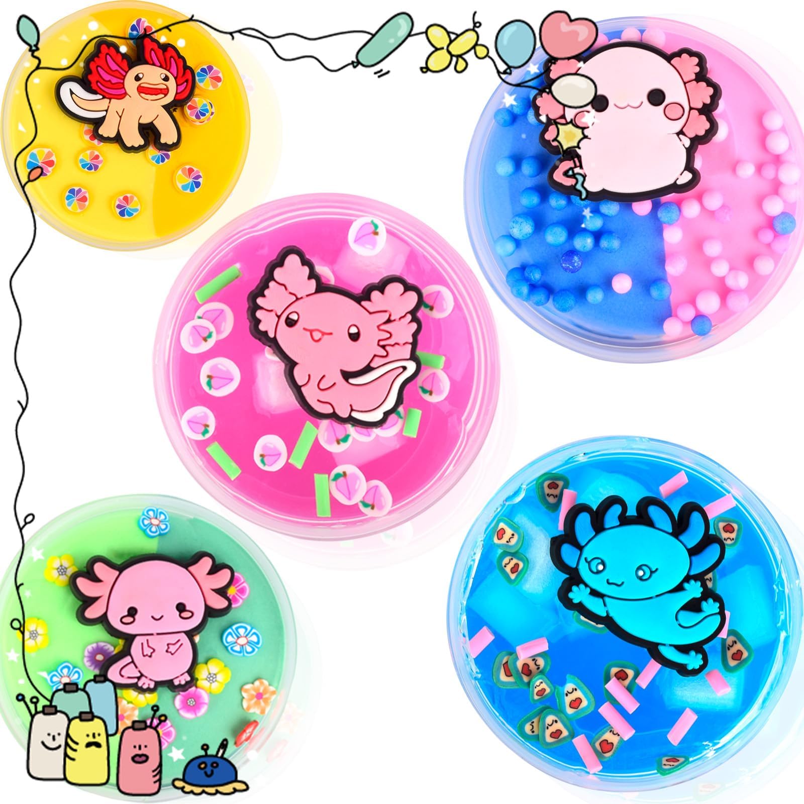 5 Pack Axolotl Crystal Butter Slime Set GEILEADER,a Soft and Elastic, Non Sticky Stress Relieving Toy, Suitable for Children Aged 5-7 to 8-12 Years Old for Classroom Parties and Gatherings