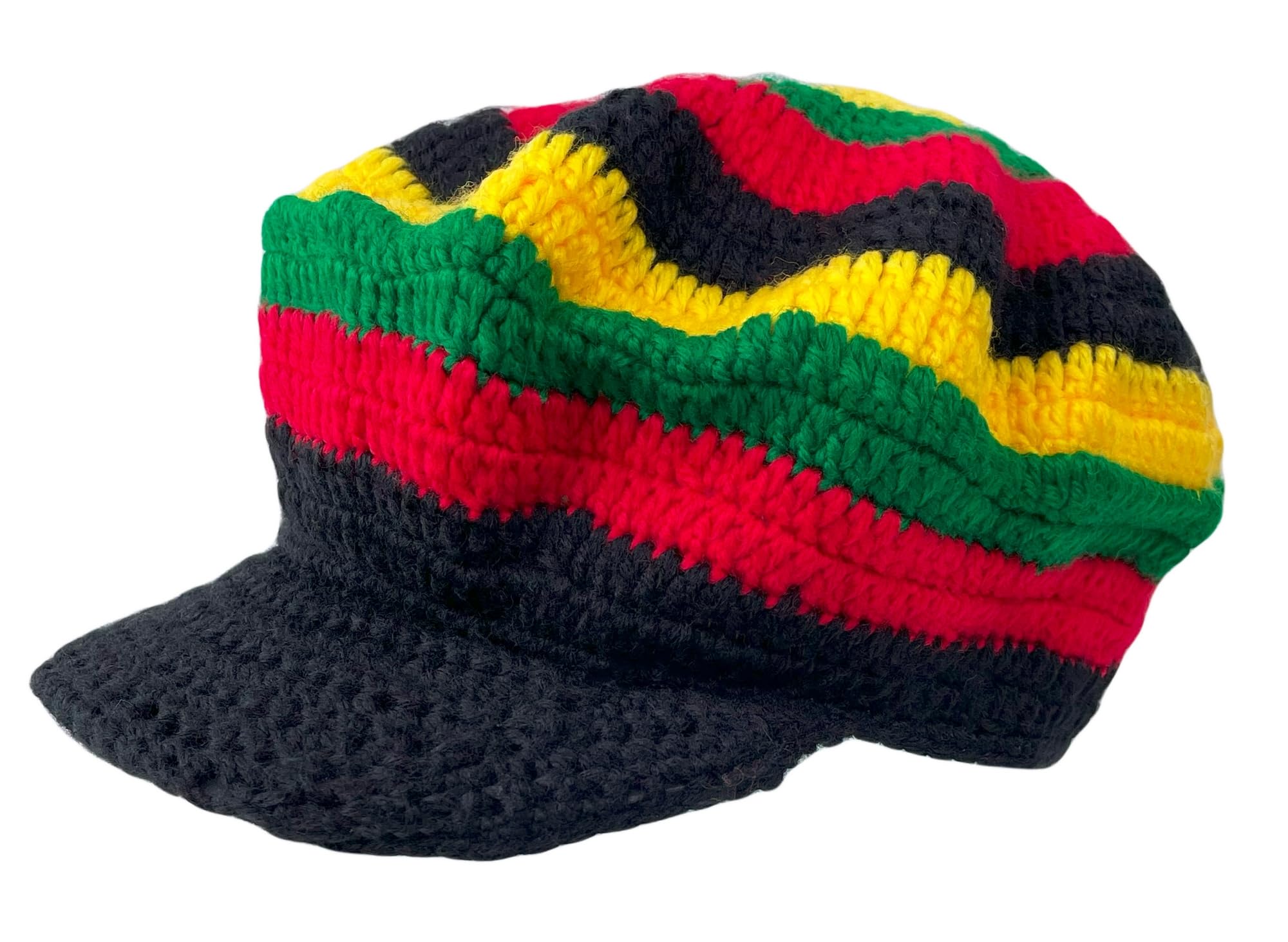 Itzu Men's Stripes Crochet (Black Peak) Rastacap Tam Beret Beanie Hat Cap Peak Crochet Knit In Stripes (Peak)