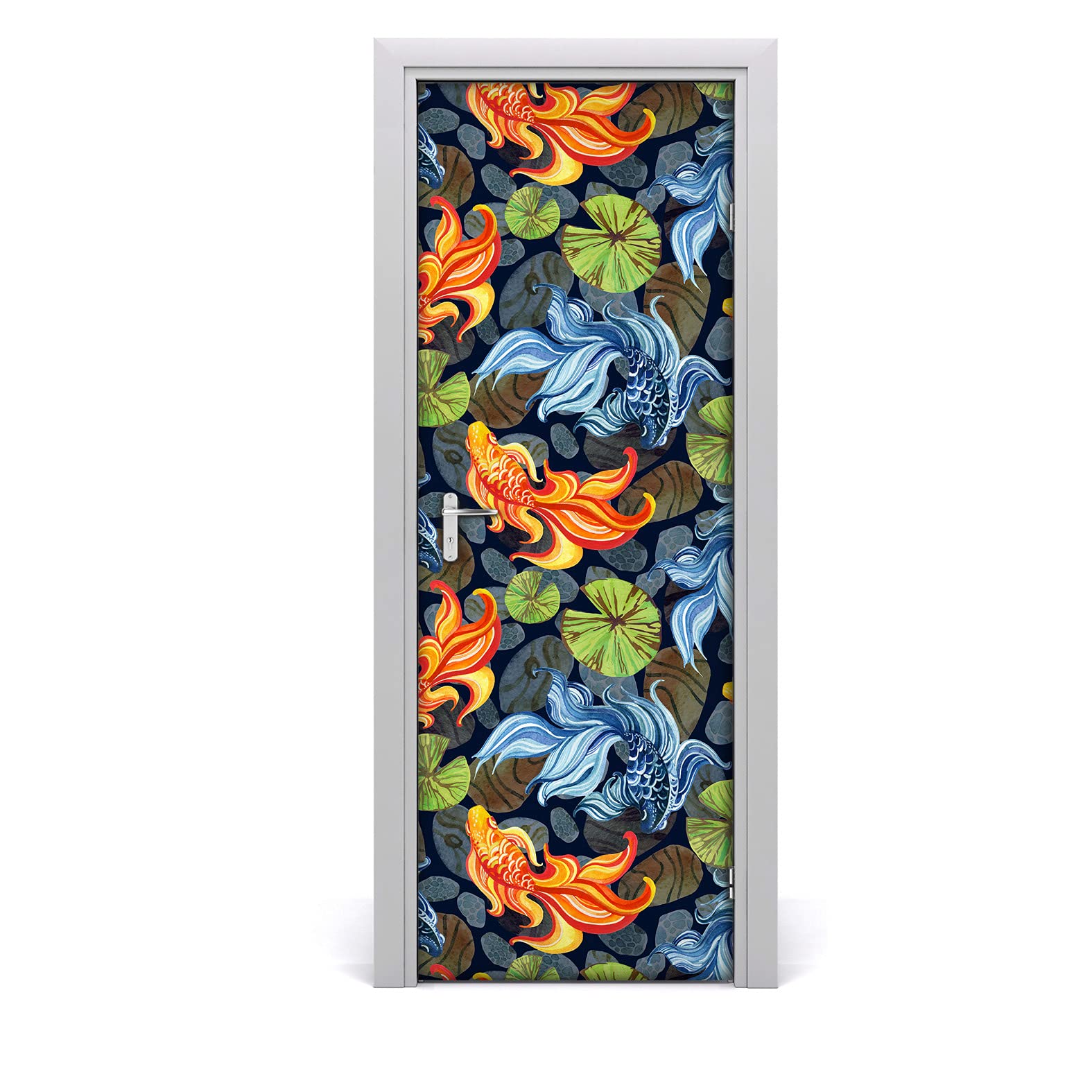 Papier peint de porte étanche à motif asiatique orange 85x200