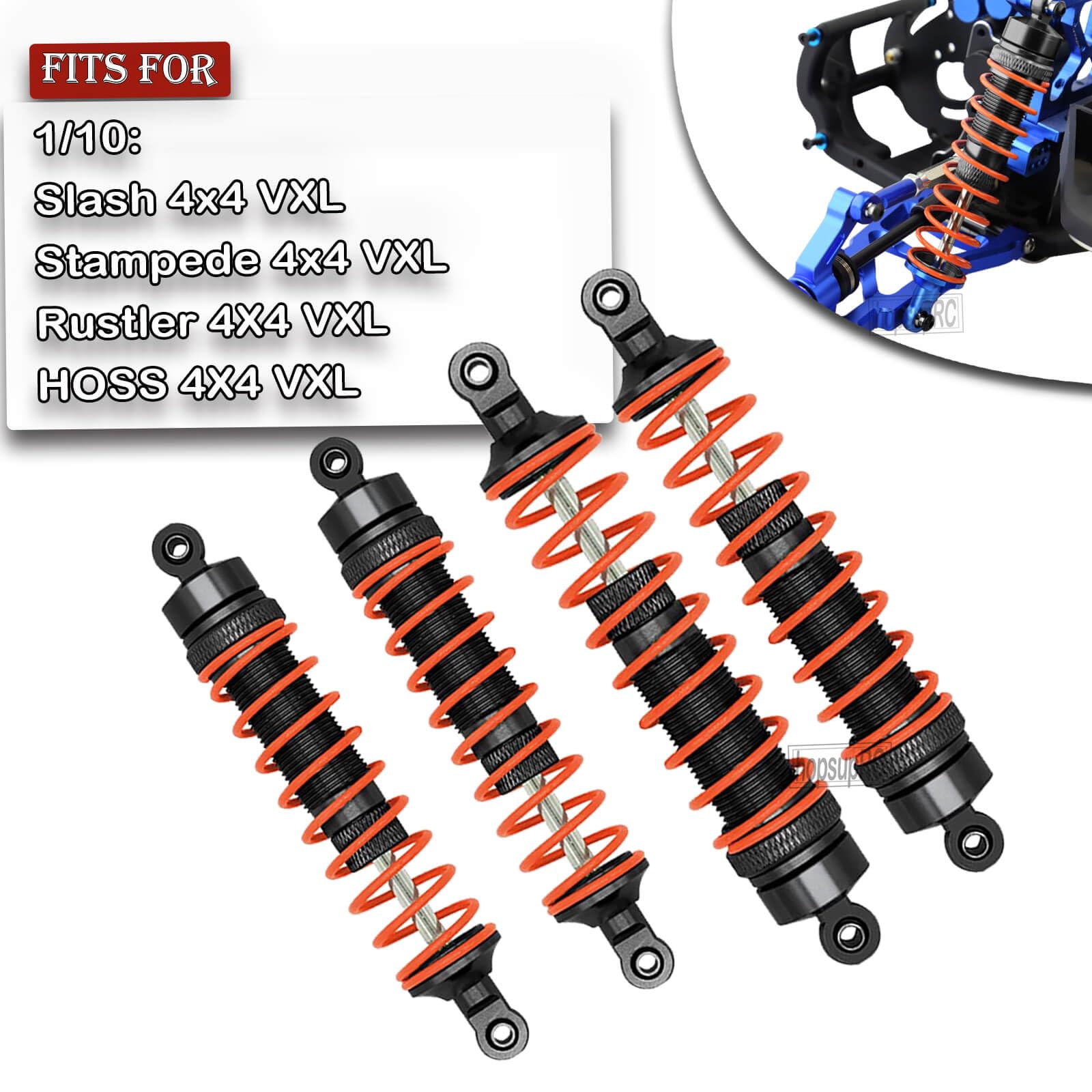 HopsupRC Upgrades Part for 1/10 Rustler/Slash/Stampede/Hoss 4x4 VXL 4wd, Aluminum Front Rear Big Bore RC Shock & #45 Steel Drive Shaft CVD Axles with Hex Hops up,Black