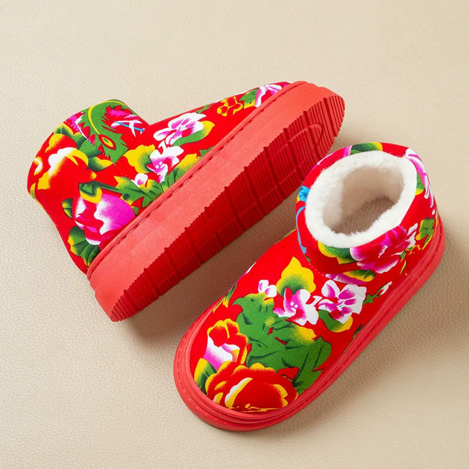 Pantuflas Zapatillas De Invierno para Mujer, Zapatos Informales Plataforma Interior Y Exterior, Botines Deslizantes, Suaves Cálidos-rojo-38-39