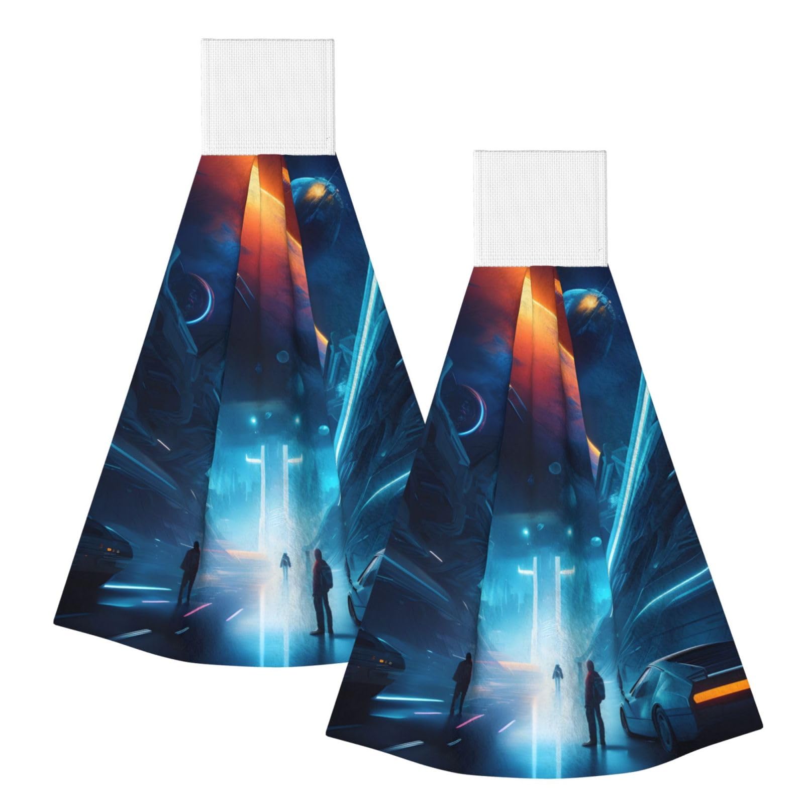 WUPngg Science Fiction Future Bathroom Tie Towels/Dish Cloth,Kitchen Hanging Towel, Coral Fleece Dry Cleaning Hand Dishcloths One Size
