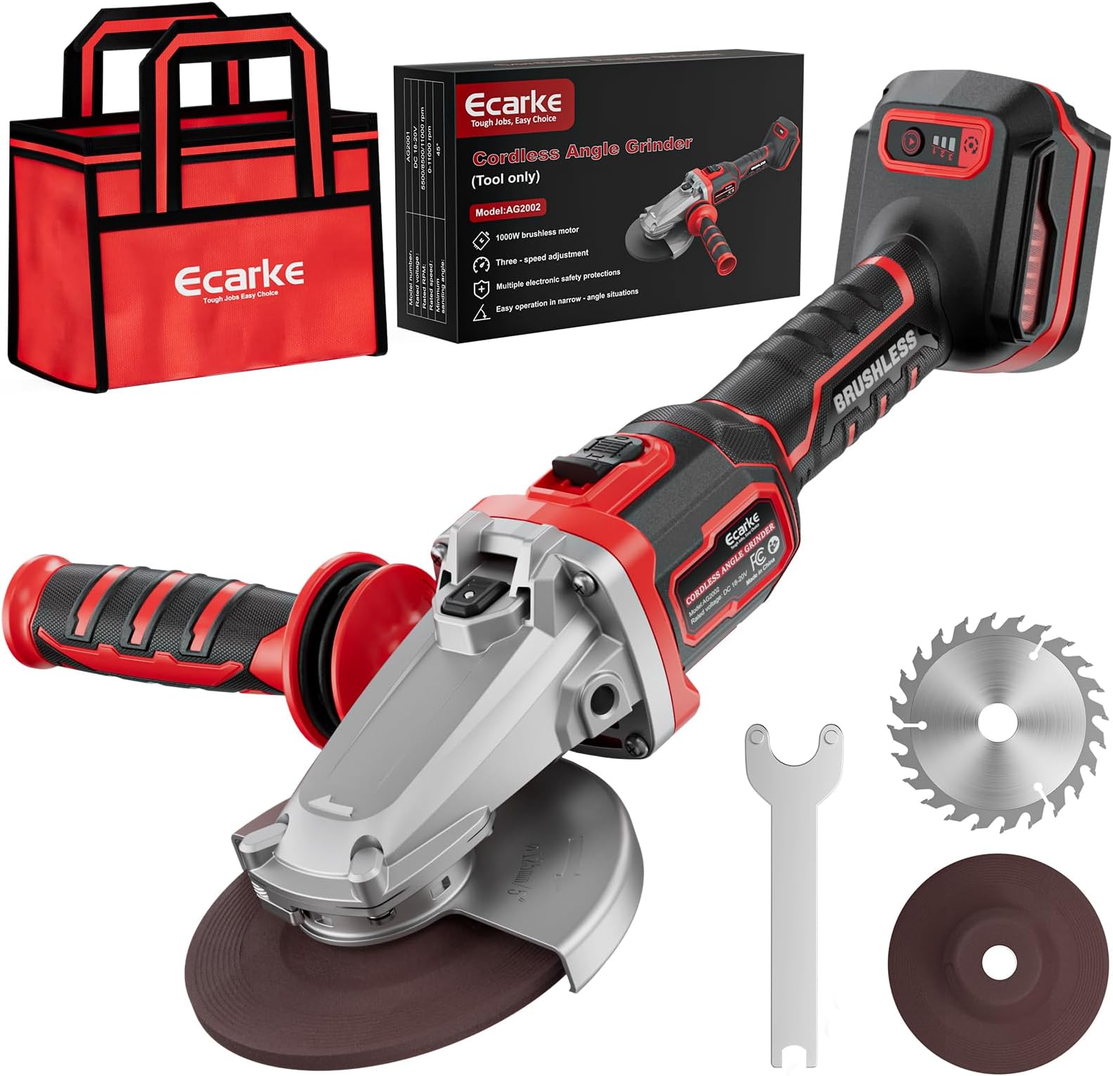 Flathead Braking Grinder Compatible with Milwaukee 18V Battery, 4-1/2" to 5",11000RPM, Anti-Vibration&Multiple Safety System,Tool-Free Guard,Angle Grinder for Tight Spaces Grinding (Tool Only)
