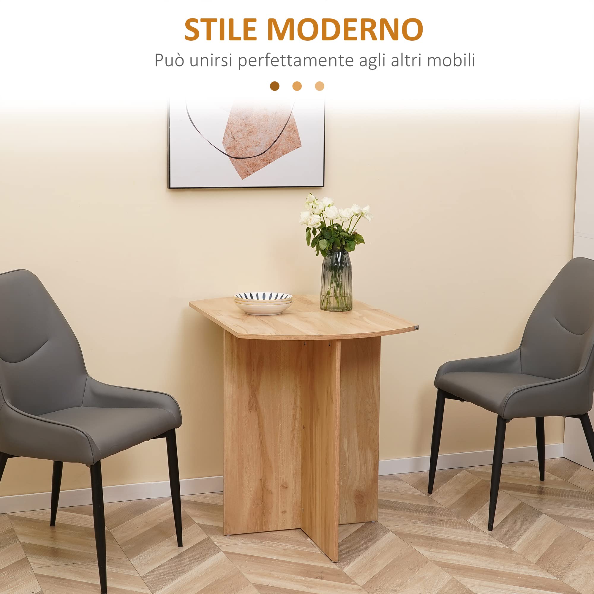 HOMCOM Tavolo da Pranzo, Tavolo Pieghevole Salvaspazio da Cucina e Soggiorno in Legno 90x60x74cm, Quercia