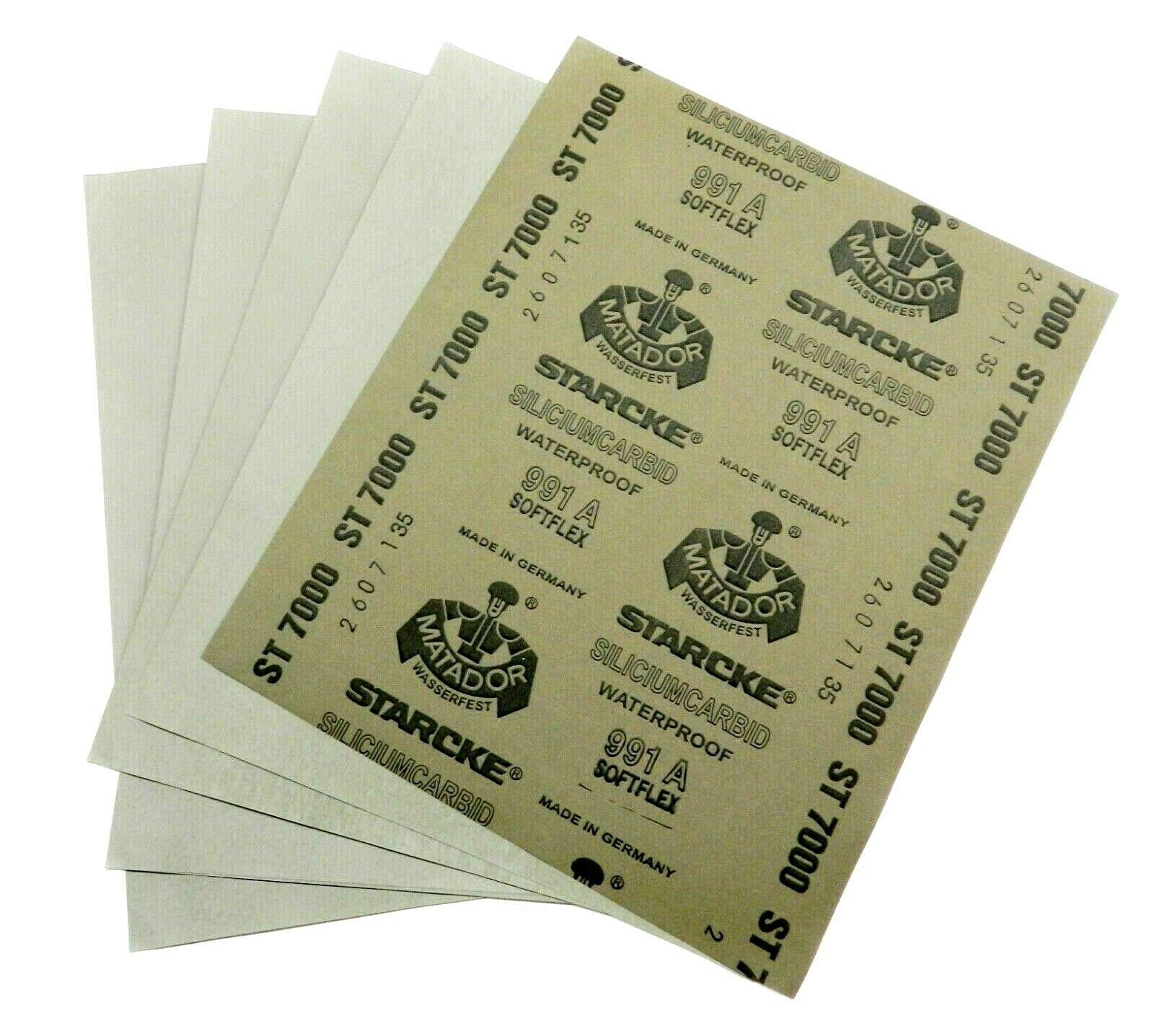 Matador Waterproof Sandpaper Abrasive Wet or Dry Sandpapers 50 Sheets 7000 Grit 9" x 11" Silicon Carbide Made in Germany