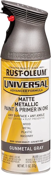 Rust-Oleum 353091 Universal All Surface Metallic Spray Paint, 11 oz, Matte Gunmetal Gray