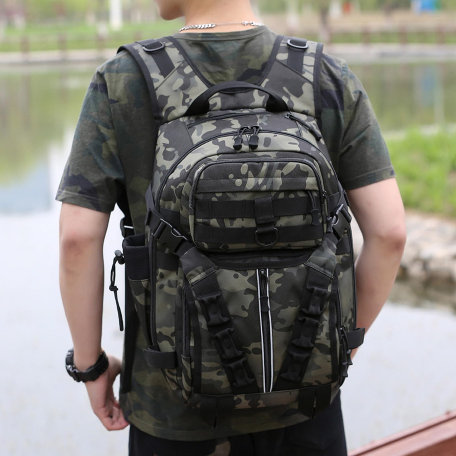 Angelrucksack mit großer Kapazität, Taktische Camping Reise Schultertasche für Outdoor Camping und Wanderausrüstung