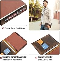 Vista 6 de Top Grain Leather - Padfolio de 8.3 pulgadas para hombres y mujeres, diseño vintage hecho a mano, organizador multifuncional de cartera de negocios