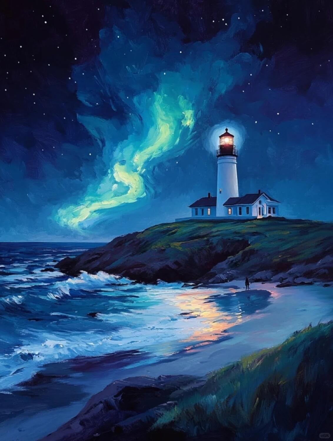 Rqwybcaxn Seed Bead Embroidery Kits Starry Sky and Lighthouse 40x50cm