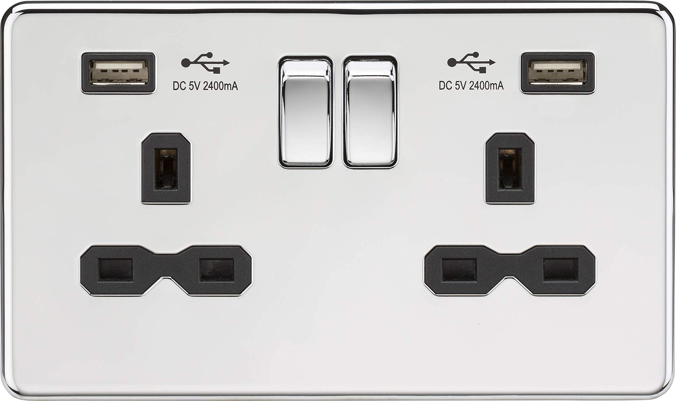 Knightsbridge Polished Chrome 2G 13A Socket With Usb 2.4A