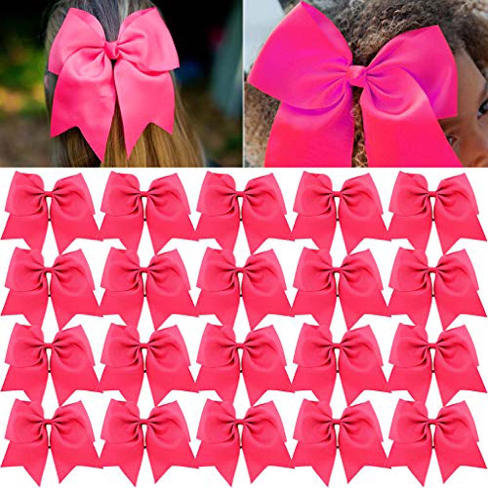 CEELGON Large Cheer Bows Ponytail Holder Girls Elastic Hair Ties 8" 20PCS Pink Hair Accessories for Teens Women Girls Softball Competition Sports