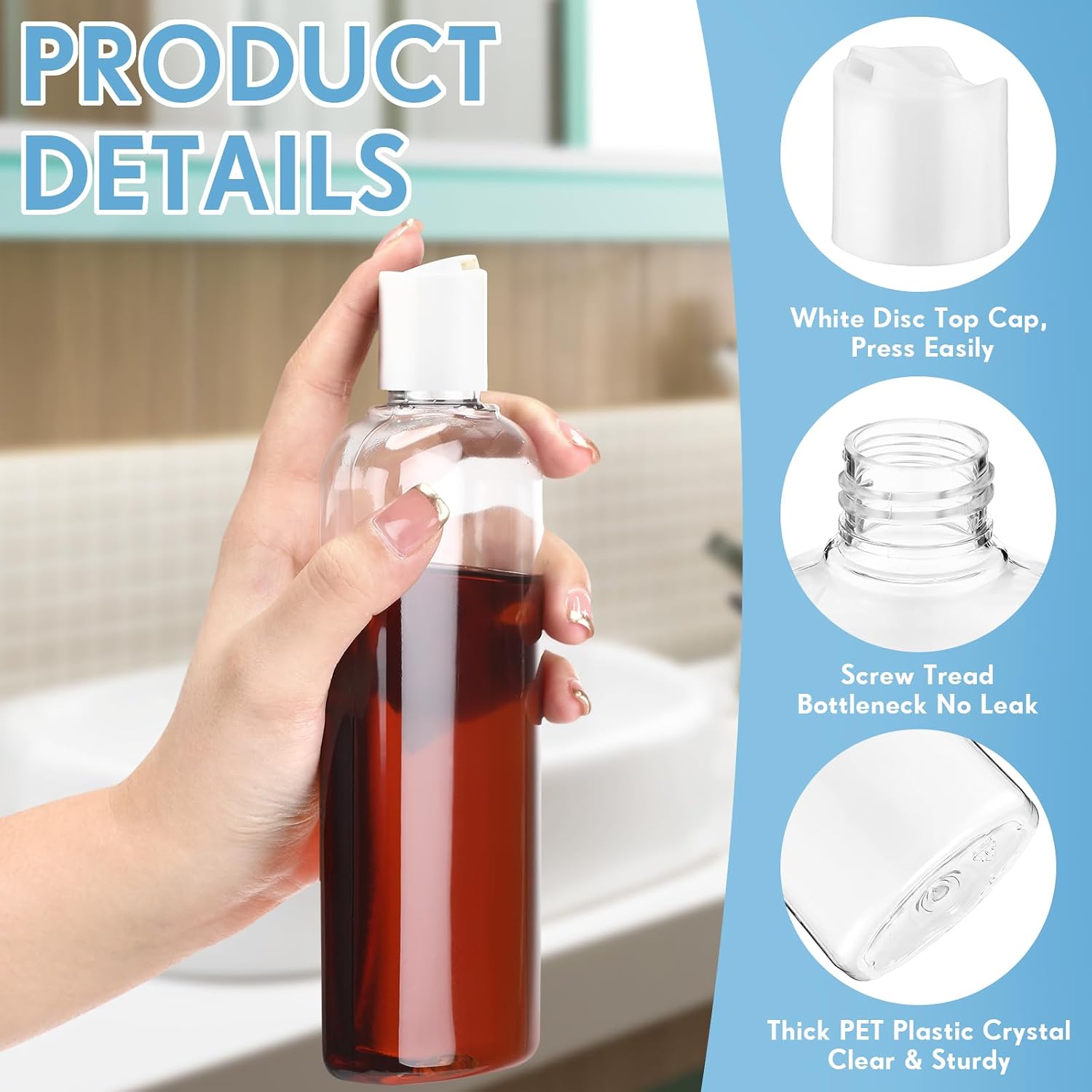 Domensi 24 Pcs Plastic Bottle Squeeze Containers with Disc Cap Travel Bottles Reusable Empty Toiletries Shampoo Containers Refillable Travel bottles for Shampoo Lotions (10oz,White)