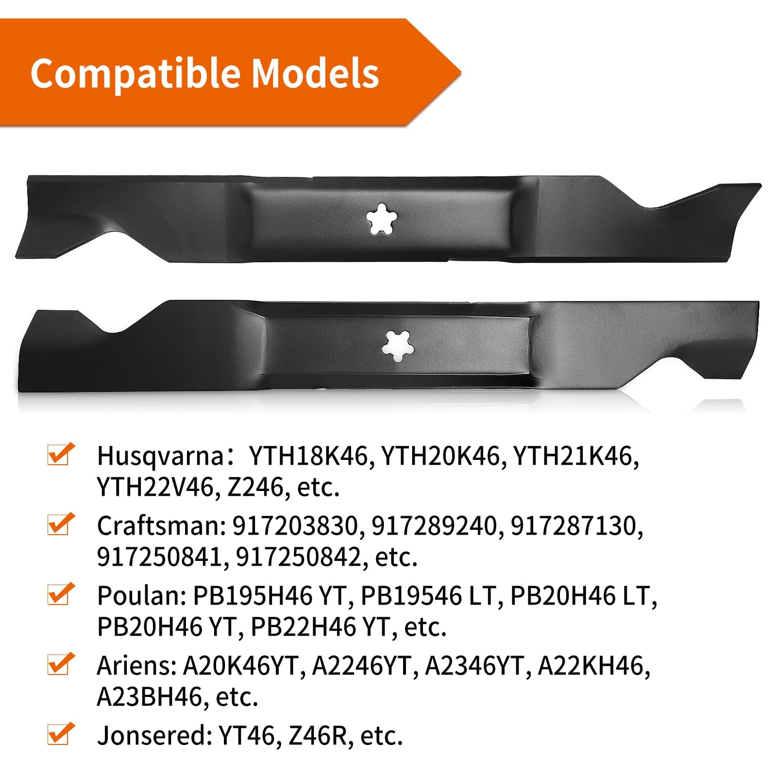 405380 Cuchillas de cortacésped para tractor de césped HU Craftsman de 46 pulgadas, 532405380 cuchillas de alta elevación para Hu sqvarna YTH22V46, YTH20K46, Craftsman YT3000 cubierta de 46
