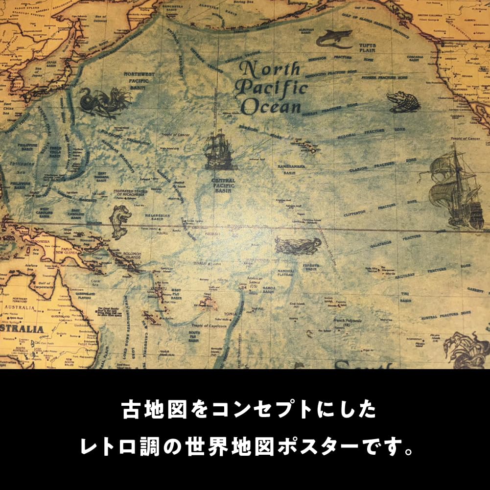 Amazon.co.jp: FLOATING WOOD 世界地図ポスター 上質紙 アメリカ中心