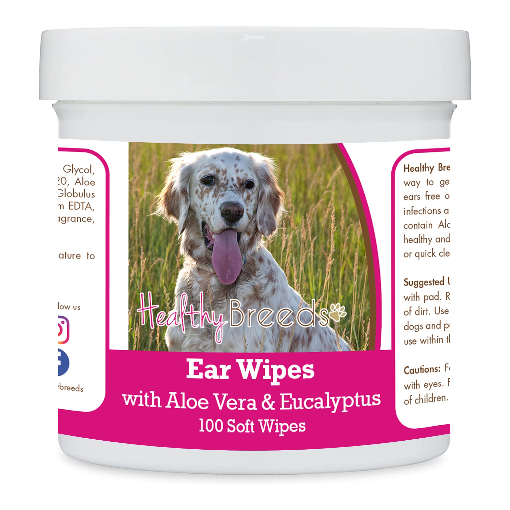 Healthy Breeds English Setter Ear Cleaning Wipes with Aloe &amp; Eucalyptus for Dogs 100 Count