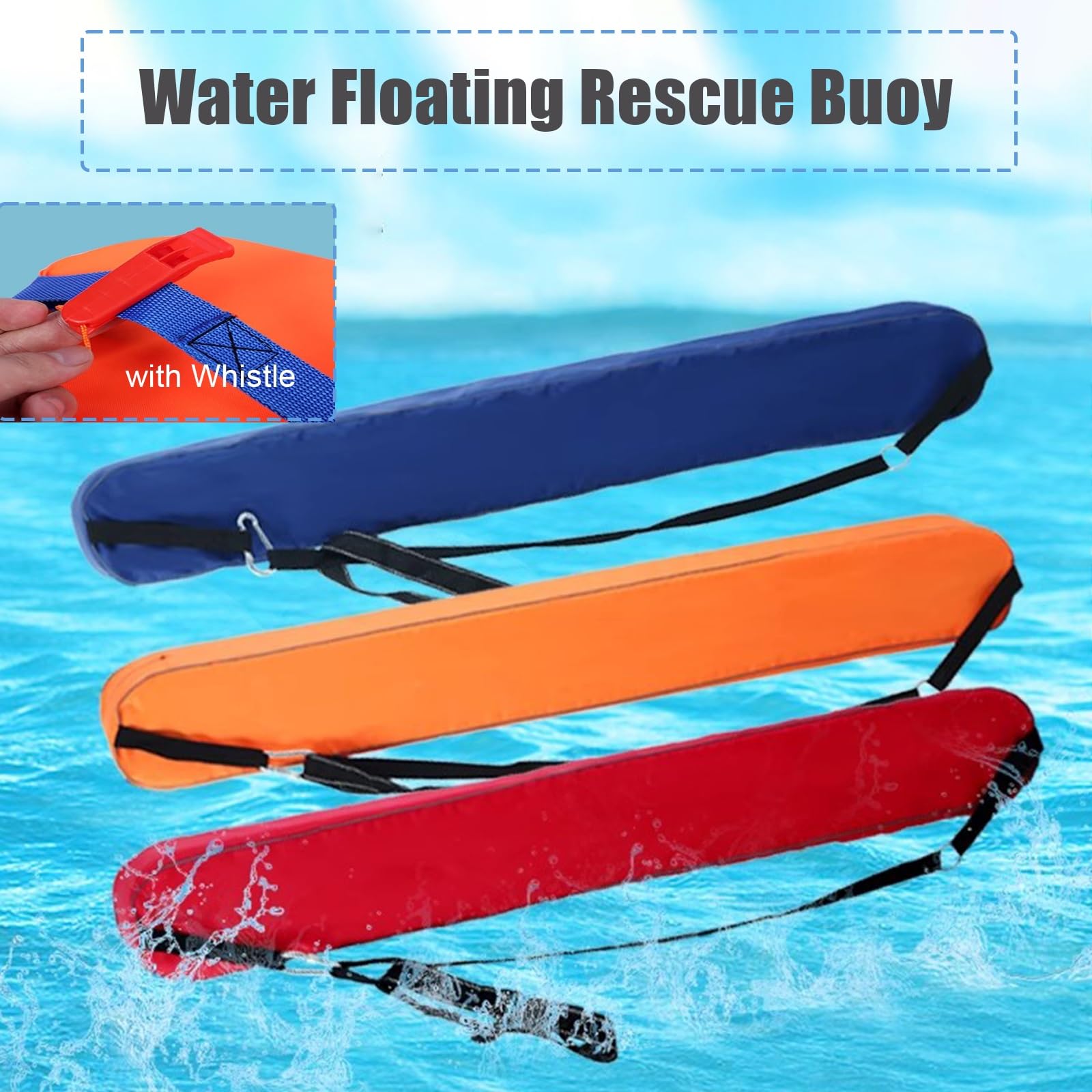 Confezione da 2 tubi di salvataggio per bagnini per adulti, attrezzatura di sicurezza per piscina con fischietto, 122,9 x 15 cm, per salvataggio in acqua all'aperto