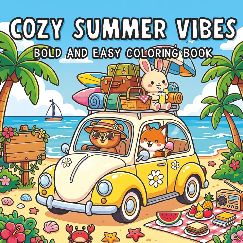 Cozy Summer Vibes: Bold & Easy Designs for Adults and Teens Featuring Adorable Animal Friends for Relaxation
