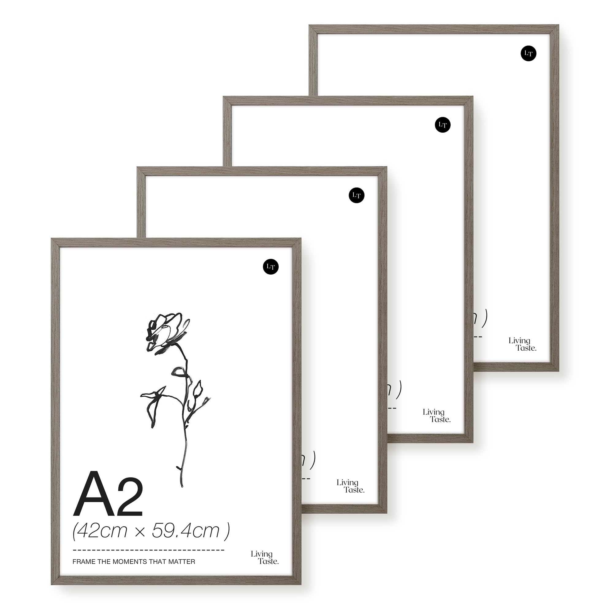 LIVINGTASTE A2 Picture Frame, 42x59.4cm Wood Photo Frame, 4 Pack Dark Oak Finish Wall Frame with Acrylic Front, Ideal for Living Room Wall Art, Studio Decoration and Poster Art Print — image 1