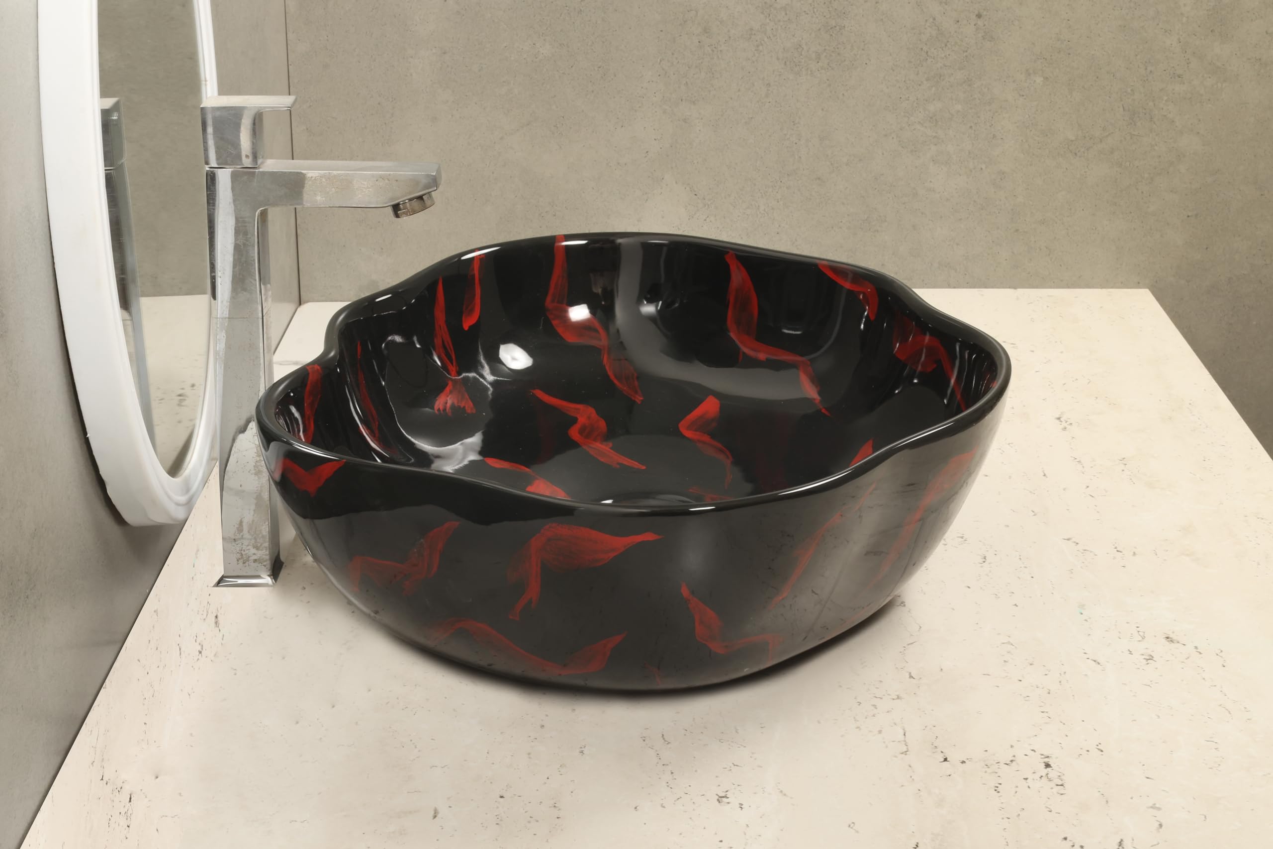 HISRE Ceramic Table Top Vessel Sink Wash Basin Over Counter/Counter Top Wash Basin For Bathroom & Living Room 20 X 15.5 X 5 Inches (LV4400), photo 2 of 4