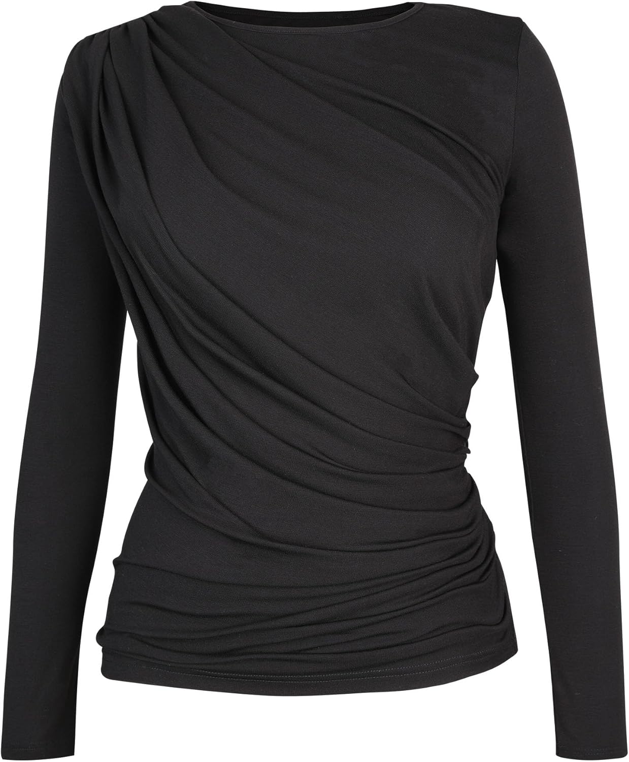 M.Infisavo Women Ruched Blouse Elegant Crew Neck Long Sleeve Business