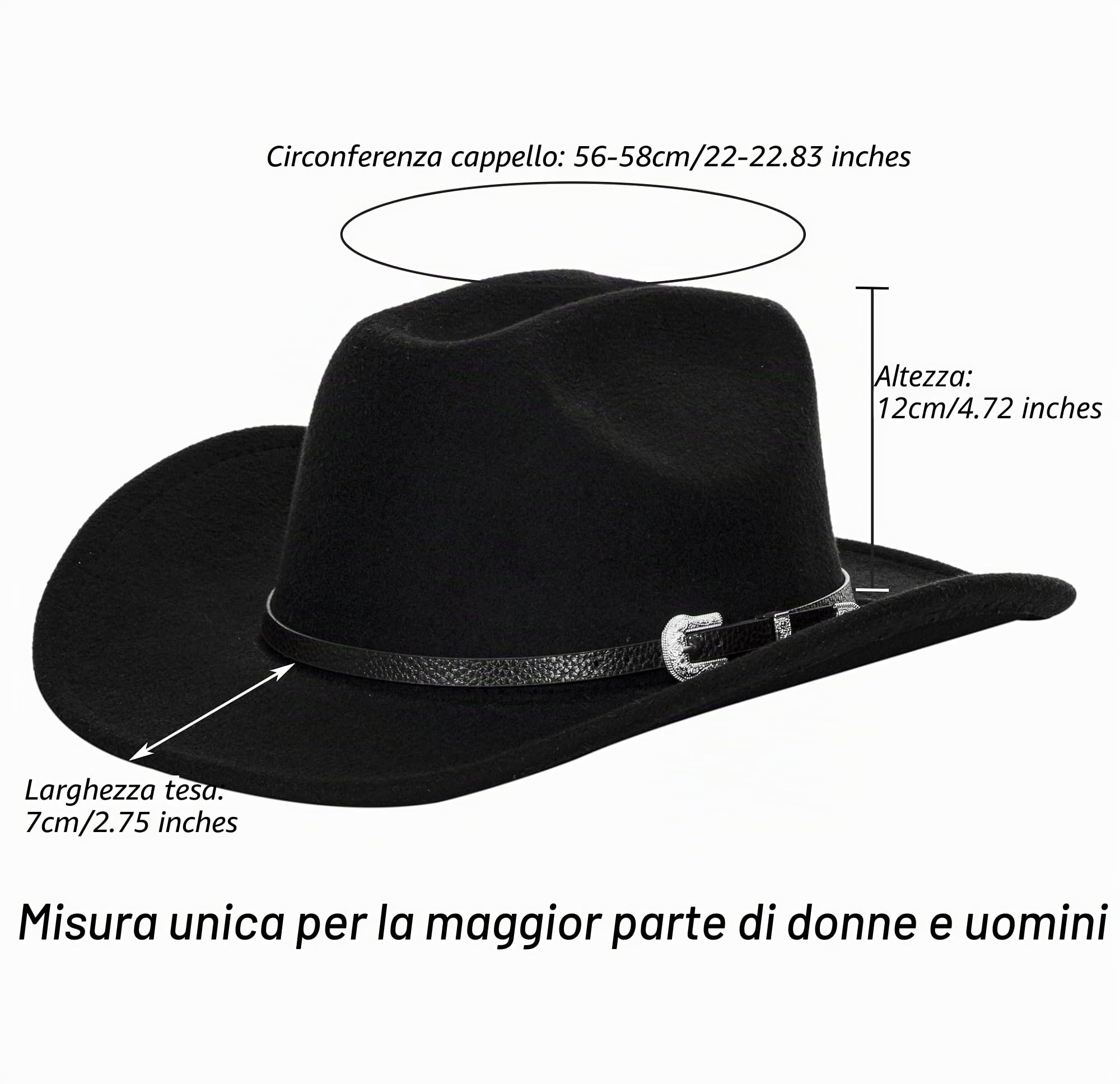 Cowboy Hat for Men Women Classic Felt Roll Up Brim Fedora Cowgirl Hat Western Cowboy Hat with Belt Buckle