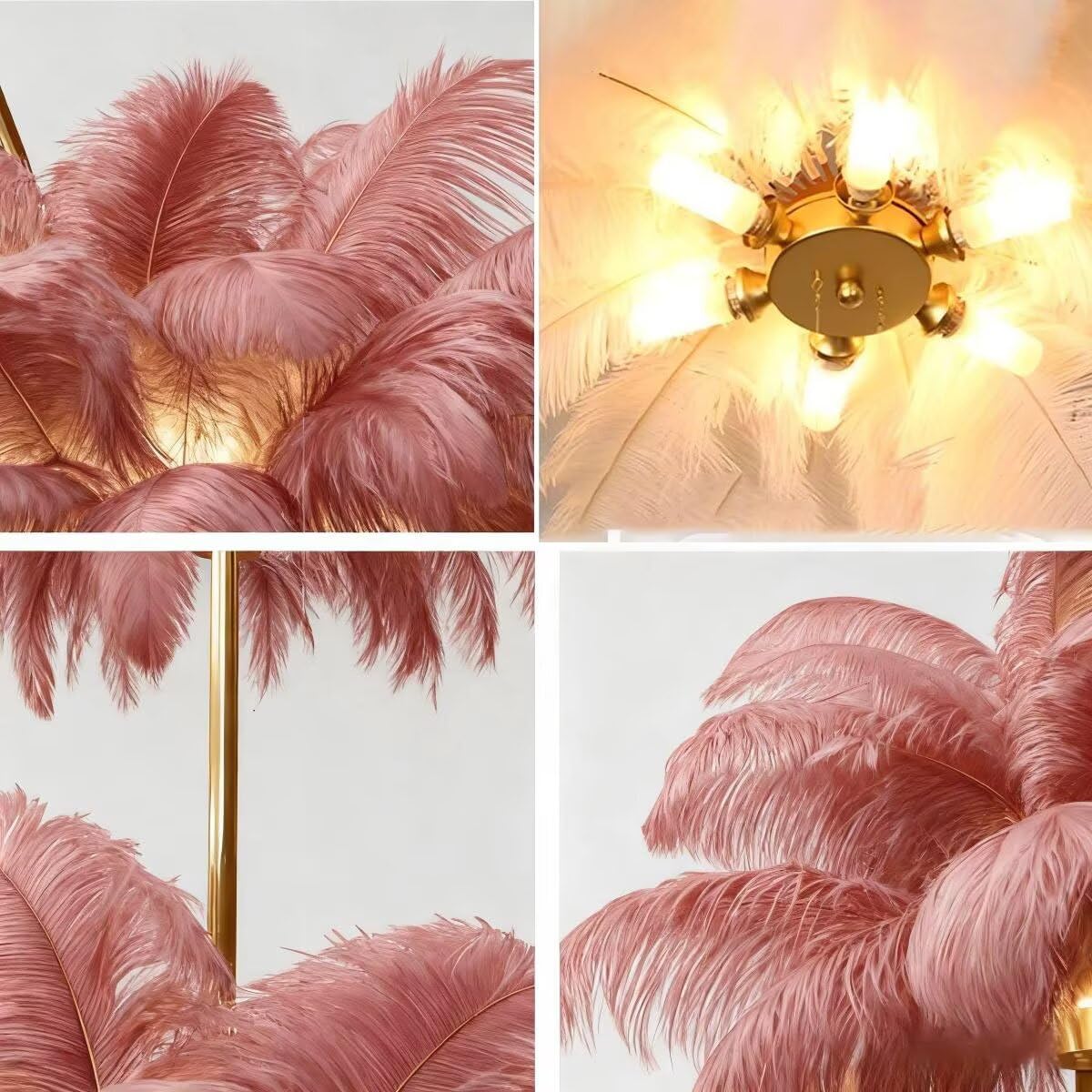 Feder-Kronleuchter, Bohnenpaste-Farbe-Flauschiger Lampenschirm Modernes LED-Pendelleuchte 6-Lichter 4500K, Naturel Feder-Deckenleuchte, für Wohnzimmer Schlafzimmer Kinderzimmer Creative Decor, φ-100cm