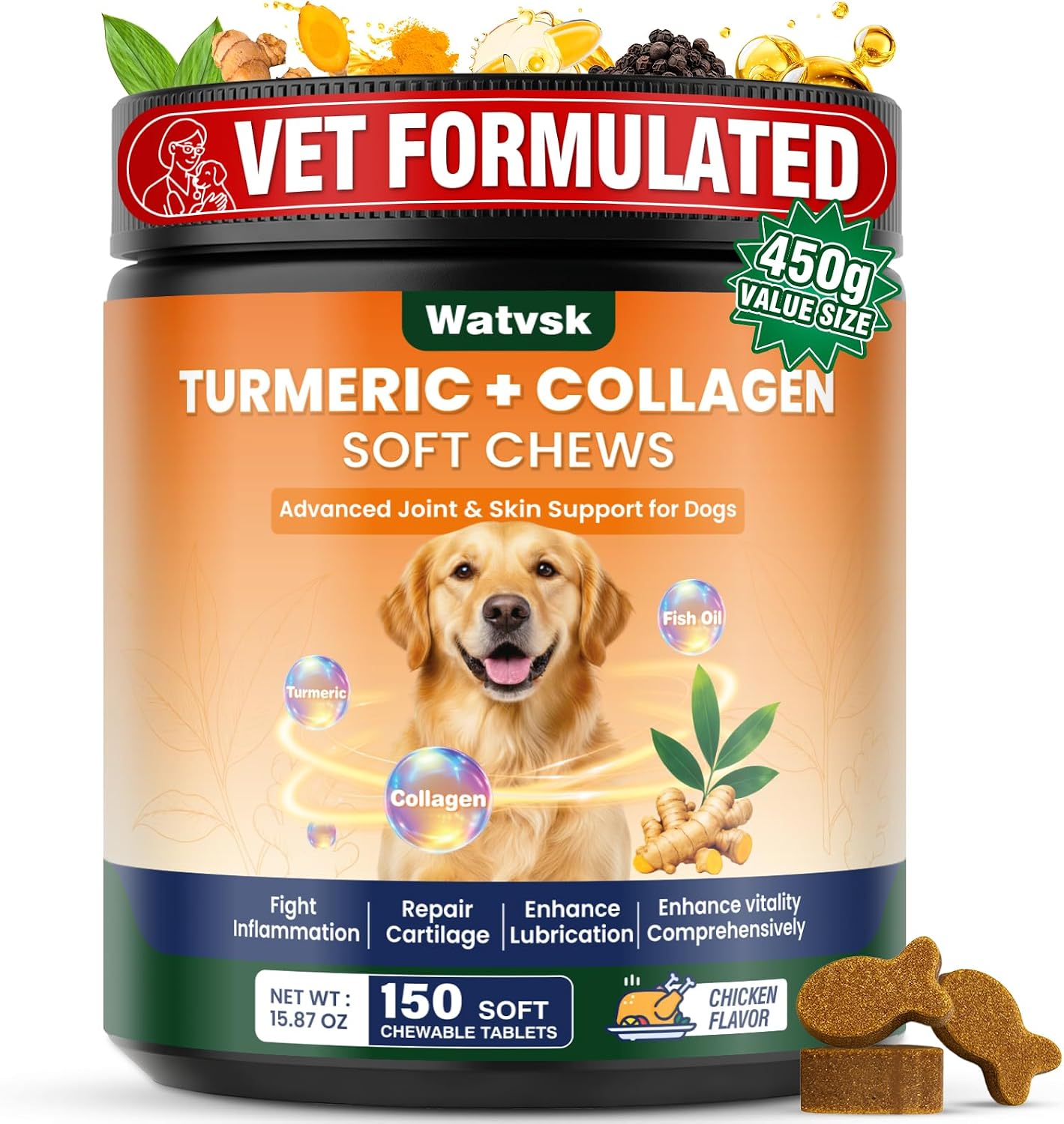 150 Chews New Upgrade 4 in 1 Advanced Joint Supplement for Dogs Anti Inflammatory Pain Relief Joint Health Turmeric Collagen Hyaluronic Acid Pepper Cartilage Joint Lube All Dog Breeds Chicken