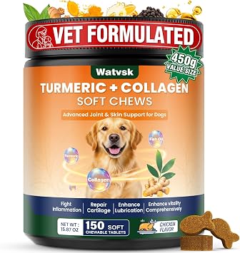 New Upgrade 4 in 1 Advanced Joint Supplement for Dogs Anti Inflammatory Pain Relief Joint Health Turmeric Collagen Hyaluronic Acid Pepper Cartilage Joint Lube All Dog Breeds Chicken 150 Chews