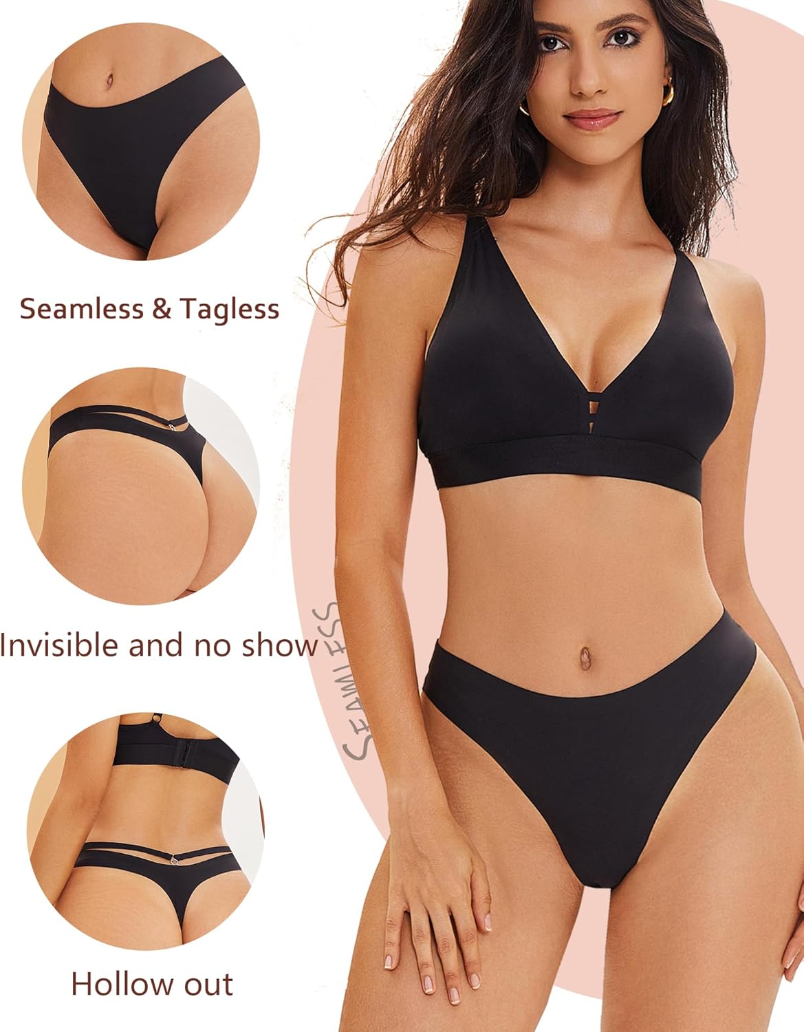 Women's Underwear Seamless Thongs 6 Pack No Show Thong Breathable Invisibles Hollow Out Sexy Panties Underwear - Image 3