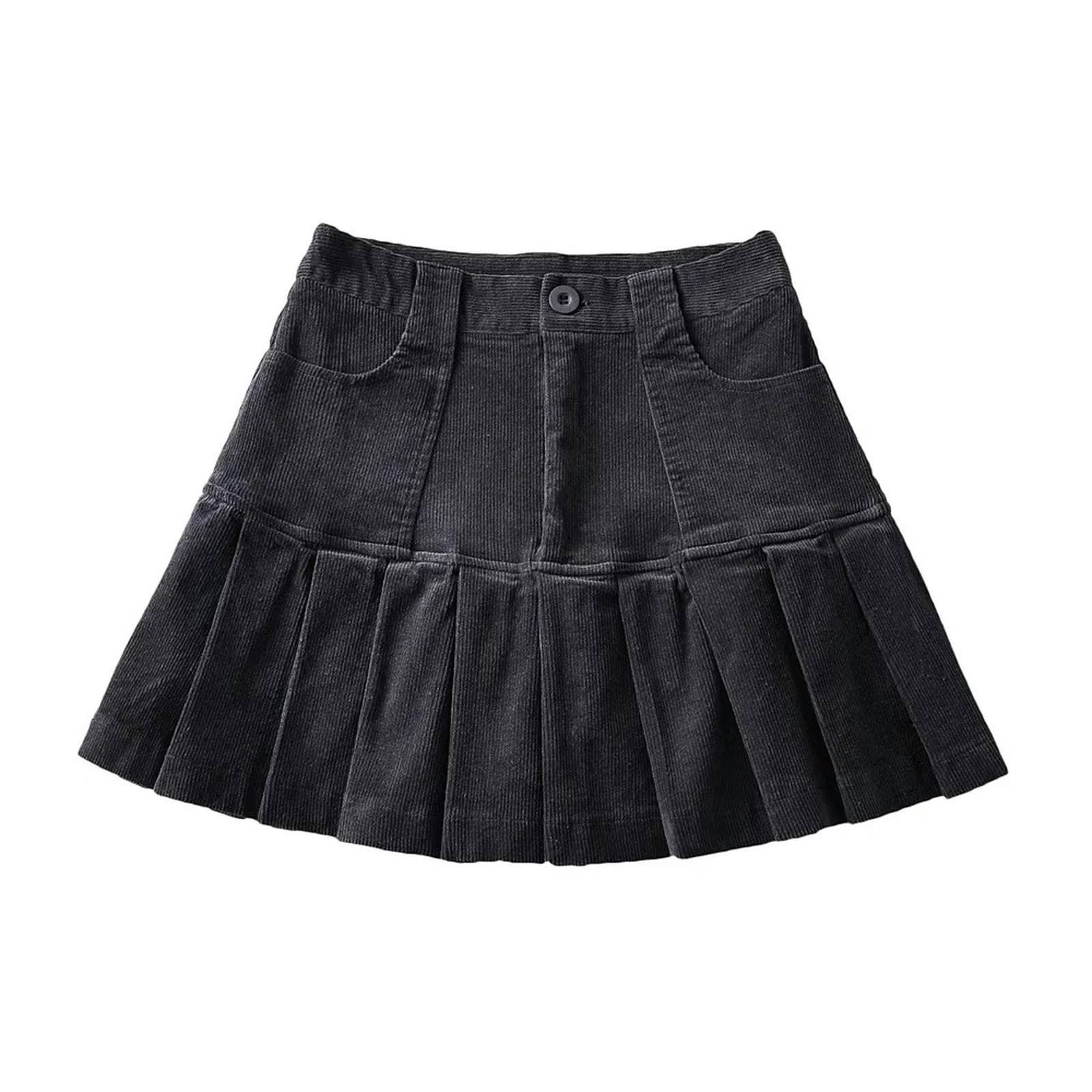 Jupe plissée anti-exposition style collégial en velours gris foncé pour look campus d'automne