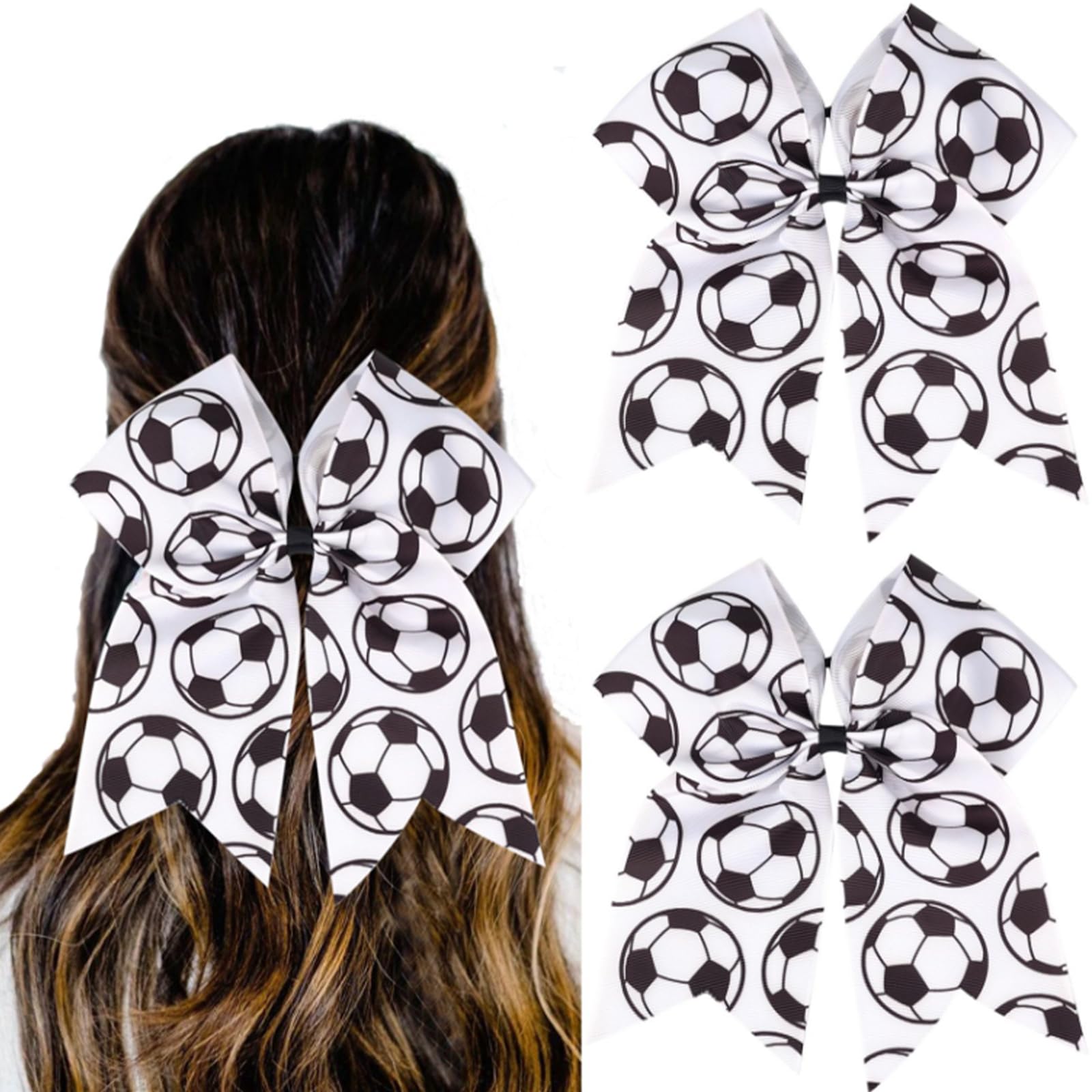 Totelux Soccer Cheer Bows Hair Ties Ponytail Holder Large Bow Hair Ropes Cheerleading Bows Elastic Hair Bands Football World Cup Hair Accessories for Women Girls Cheerleaders Sport Party Favor 2PCS