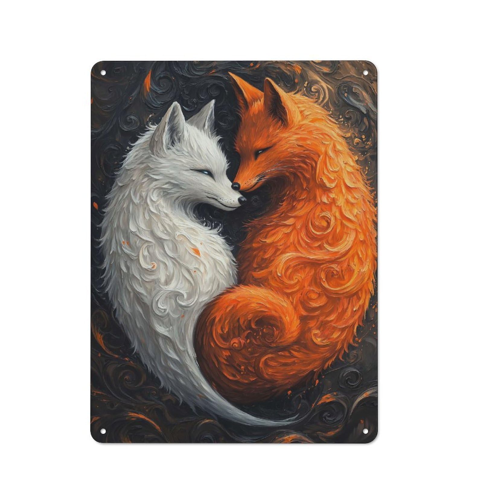 Junmoney Style-13 40X30cm Retro Tin Sign With Loving Japan Foxes For Lounge Or Reading Corner, A Decorative Metal Sign For Lounges And Reading Corners