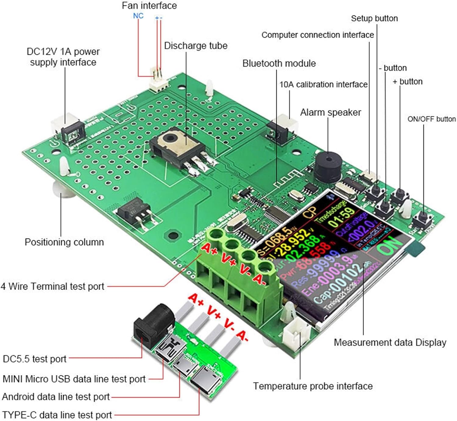 DIY PCB Board 4 Wire 1000W USB Tester Electronic Load Lithium 18650 Battery Capacity Monitor Discharge DC Power Supply Meter