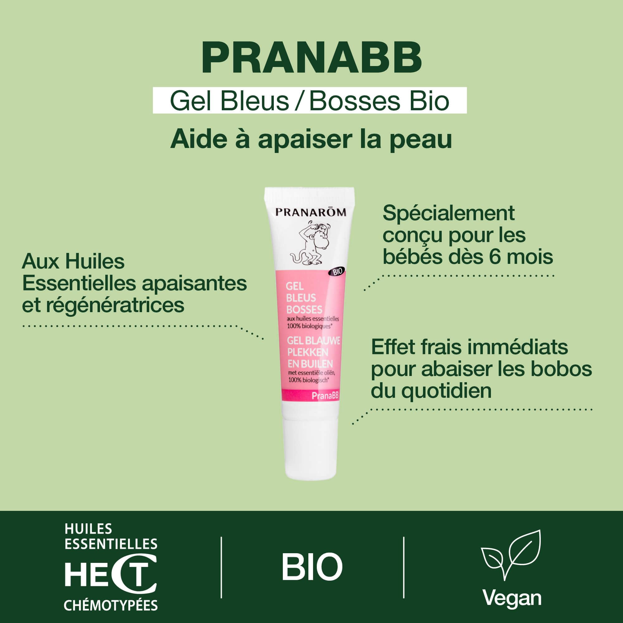 Pranarôm | Pranabb Gel Azul y Bosses | Calma al bebé en caso de golpes | aceites esenciales biológicos | 15 ml