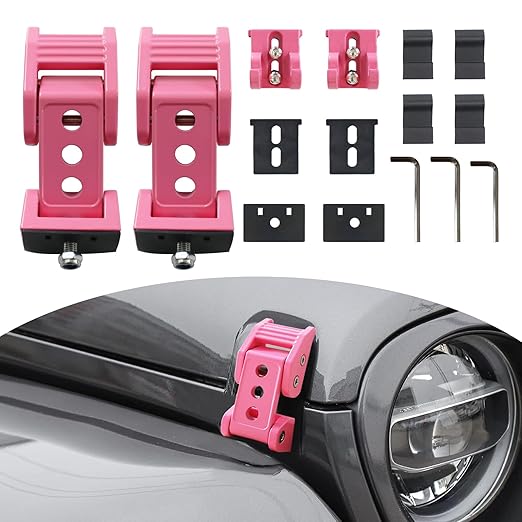 Hood Latches Aluminum Hood Lock Catch Latches Kit Compatible with Jeep Wrangler JK/JKU 2007-2018 JL/JLU 2018-2024 Gladiator JT 2020-2024 (Pink)